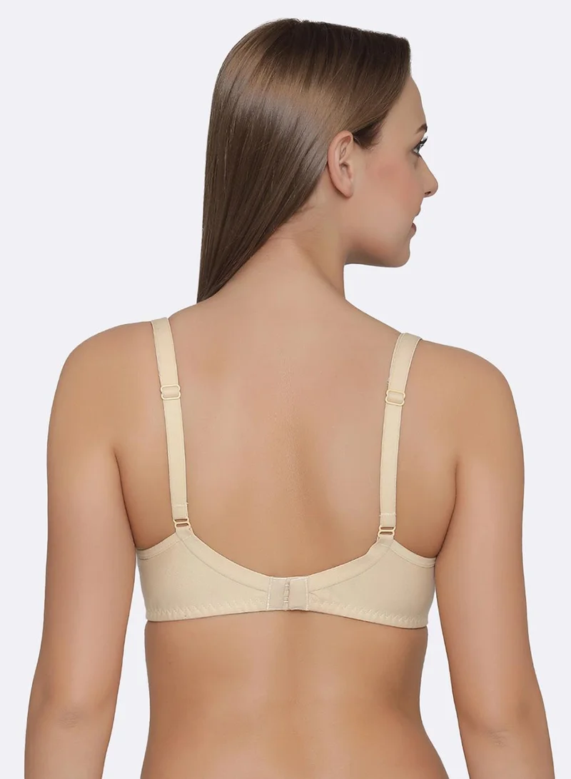 Clovia Multicolour Non-Padded Non-Wired Full Coverage T-shirt Bra in White & Cream - Cotton for Women | Best Price UAE